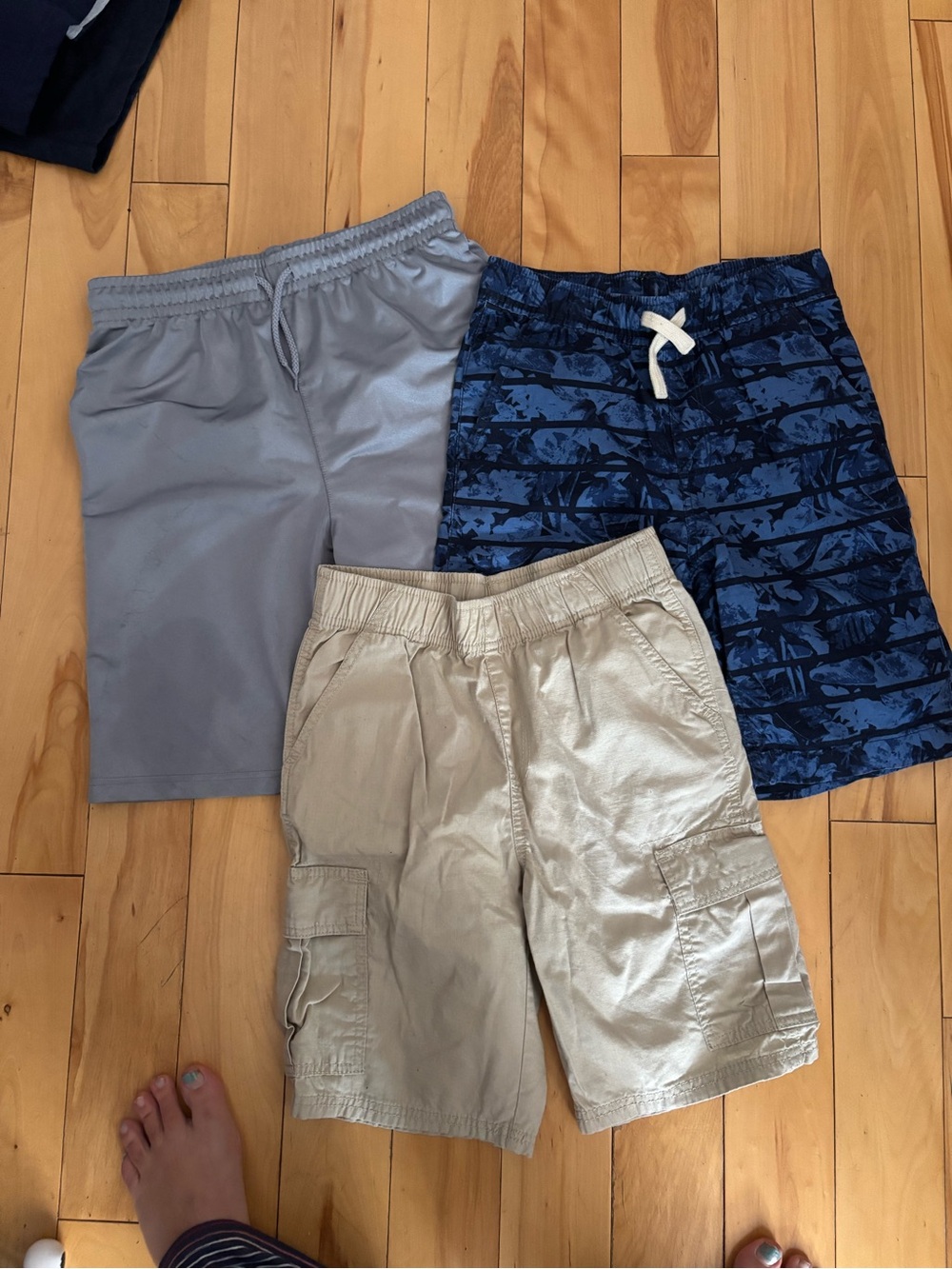 The Children's Place Blue Printed, Gray, and Khaki Kids Shorts Trio